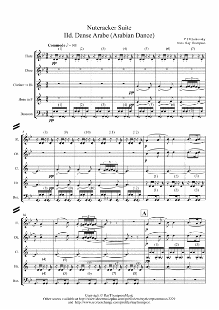 Tchaikovsky: Casse-Noisette: Nutcracker Suite IId Danse Arabe (Arabian Dance) - wind quintet Woodwind Quintet scores gallery preview page 1