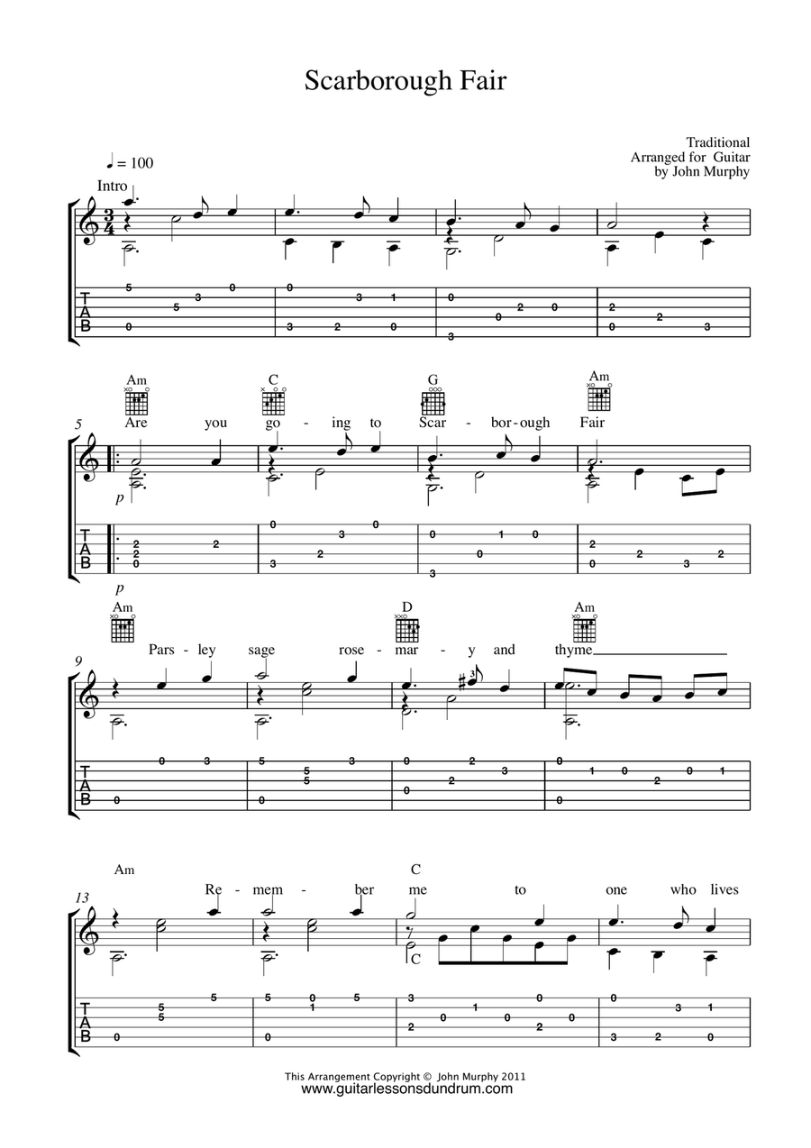 Scarborough Fair Acoustic Guitar scores gallery preview page 1