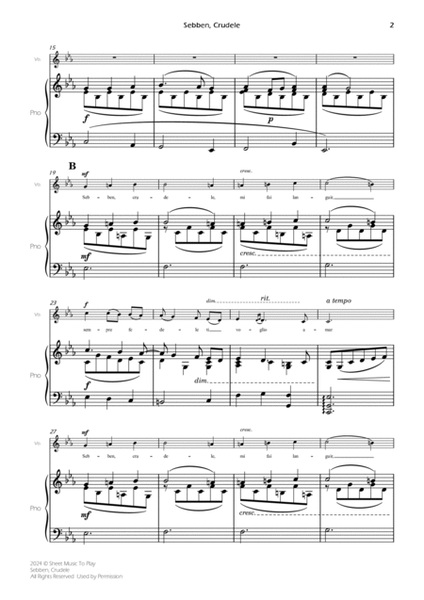 Sebben, Crudele - Voice and Piano - C minor (Full Score and Parts) image number null