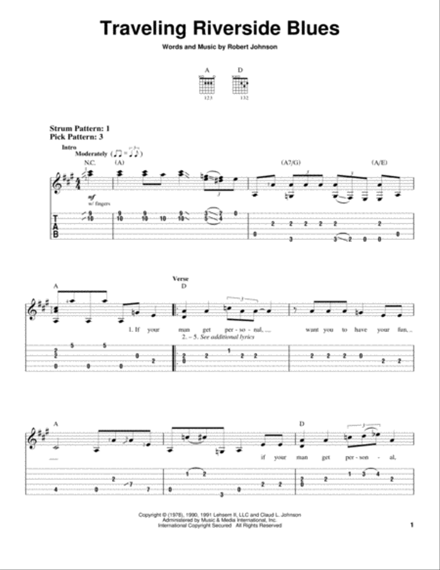 Traveling Riverside Blues Electric Guitar scores gallery preview page 1