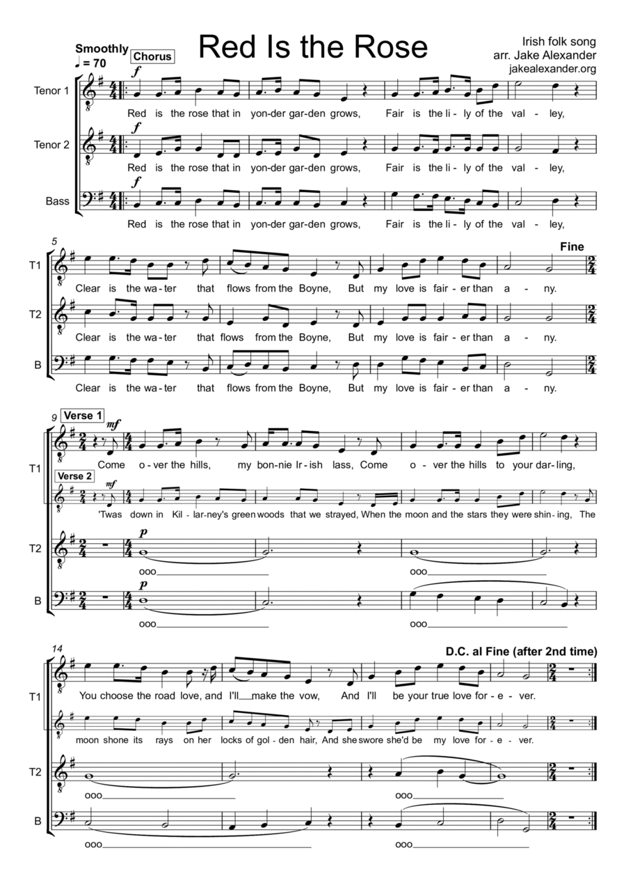 Red Is the Rose - TTB a cappella TTB scores gallery preview page 1