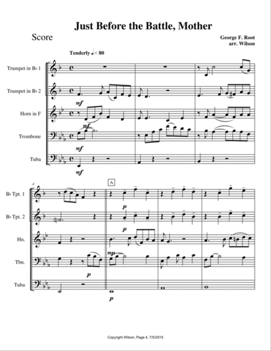 Four Songs of the Civil War Brass Quintet scores gallery preview page 4