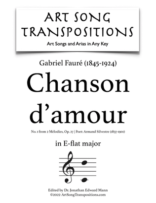 Book cover for FAURÉ: Chanson d'amour, Op. 27 no. 1 (transposed to E-flat major)