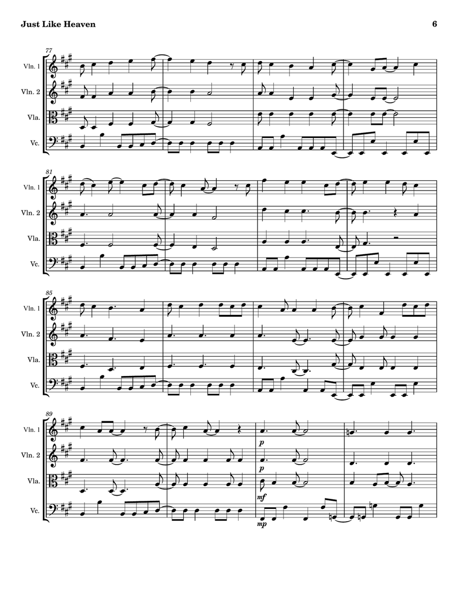 Just Like Heaven String Quartet scores gallery preview page 6