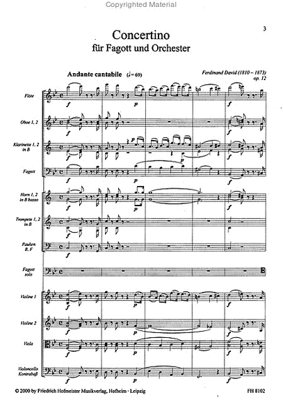 Concertino fur Fagott und Orchester op. 12 / Partitur