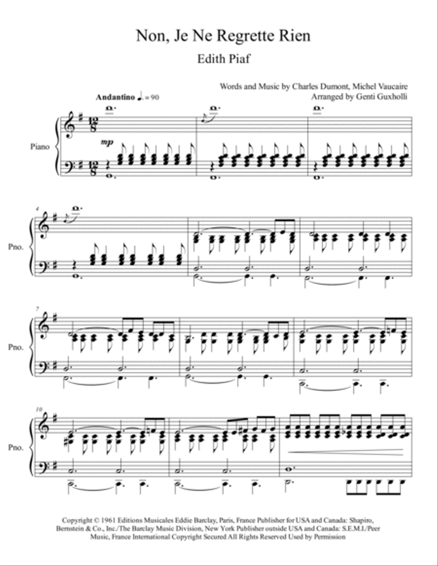 Non, Je Ne Regrette Rien Non, Je Ne Regrette Rien Piano Solo scores gallery preview page 2