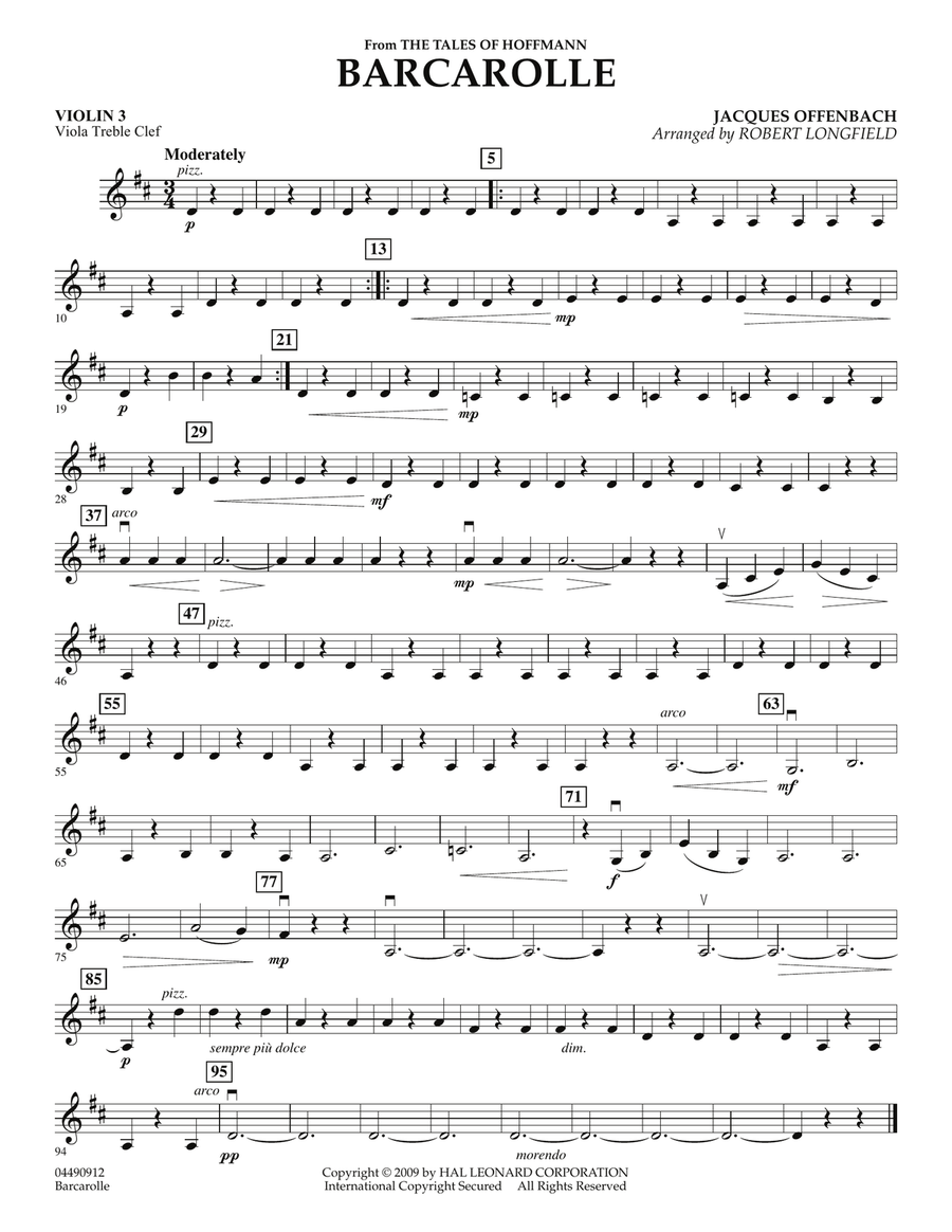 Barcarolle - Violin 3 (Viola Treble Clef) Orchestra scores gallery preview page 1