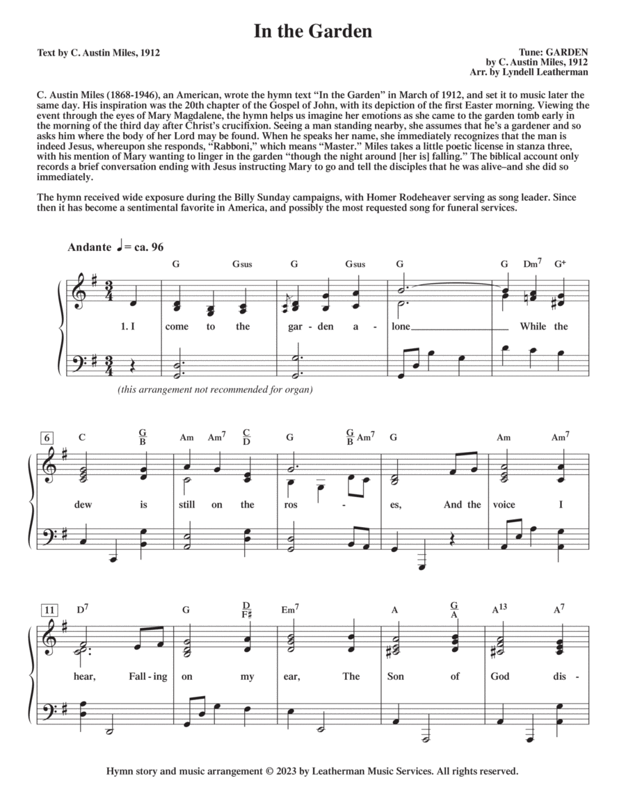 In the Garden Piano, Vocal, Guitar scores gallery preview page 1