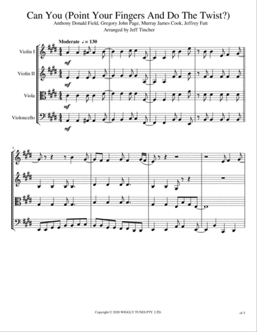 Can You (point Your Finger & Do The Twist) String Quartet scores gallery preview page 2