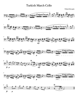 Turkish March(Piano Sonata No. 11) Shortened Version for Cello