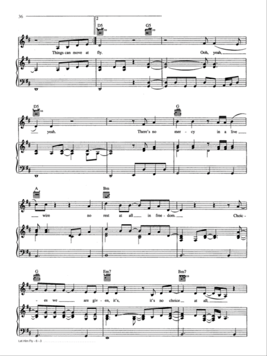 Let Him Fly Piano, Vocal, Guitar scores gallery preview page 3