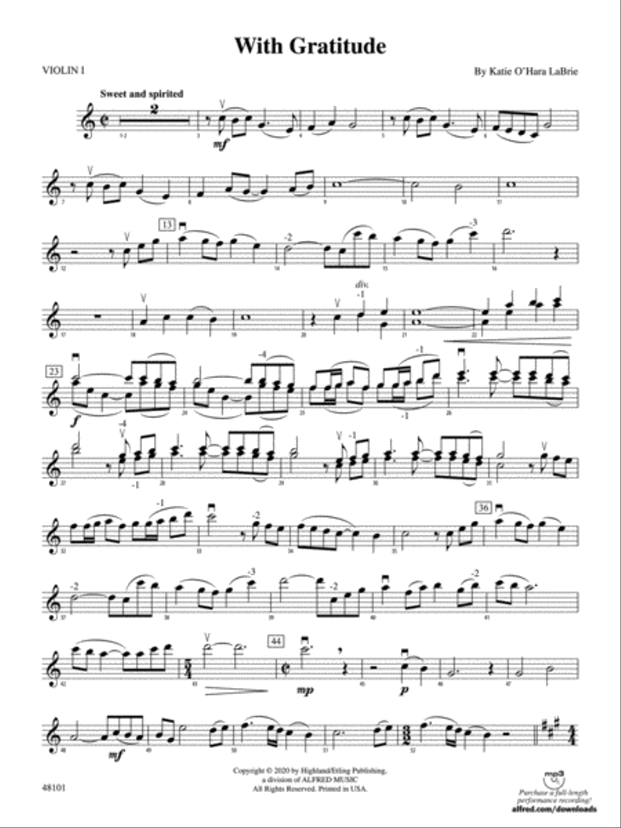 With Gratitude: 1st Violin String Orchestra scores gallery preview page 1
