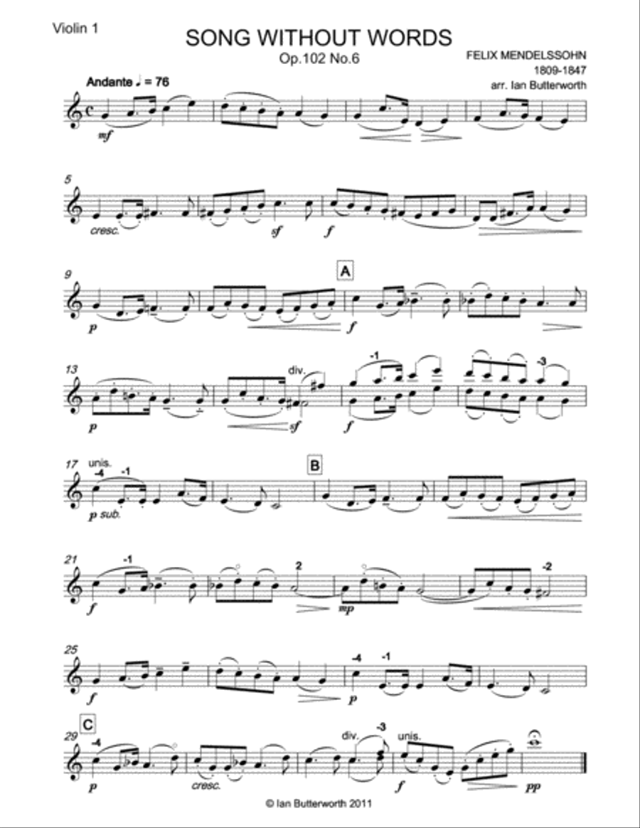 MENDELSSOHN Song without Words Op.102.No.6 for string orchestra String Orchestra scores gallery preview page 4
