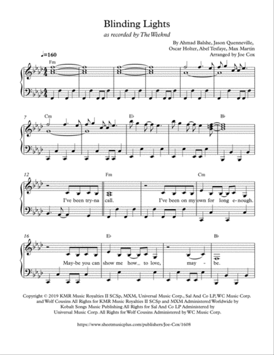 Blinding Lights Easy Piano scores gallery preview page 1