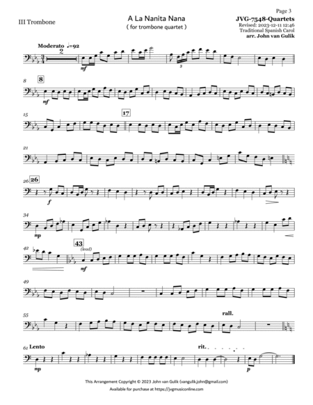 Trombone Quartets For Christmas Vol 1 - Part 3 - Bass Clef