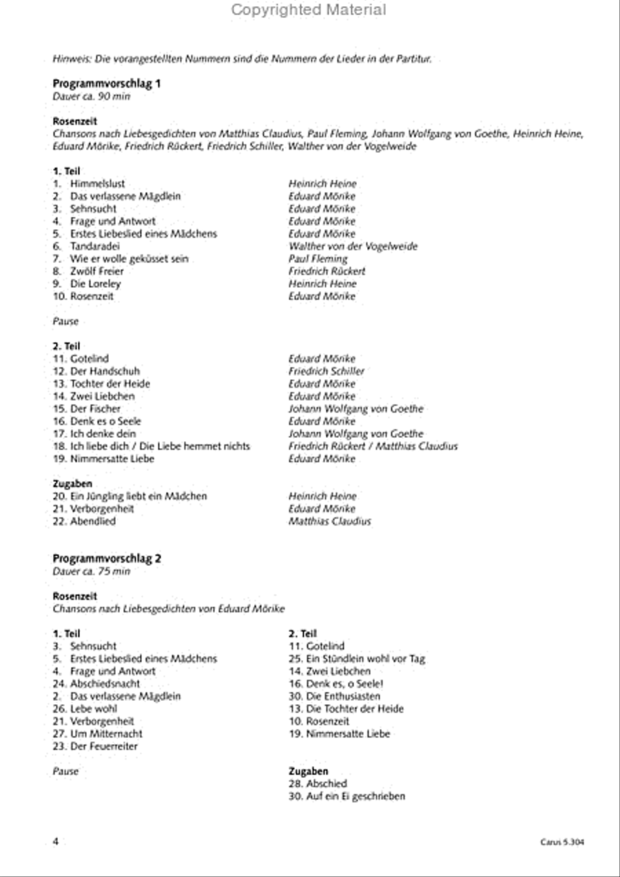 Schindler: Rosenzeit. Ein Liederzyklus uber die Liebe. Chansons fur Singstimme und Klavier Piano scores gallery preview page 5