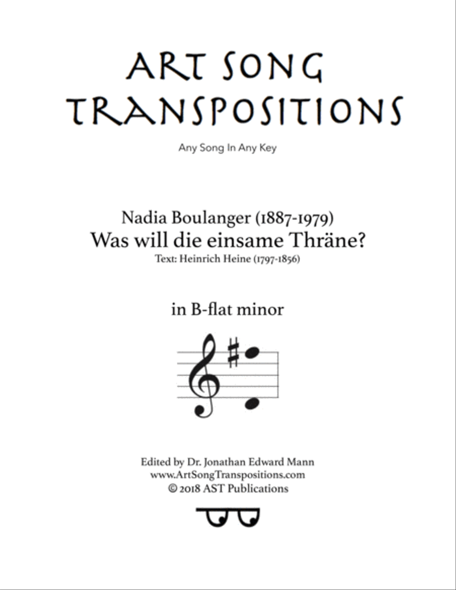 BOULANGER: Was will die einsame Thräne? (transposed to B-flat minor) Voice scores gallery preview page 1