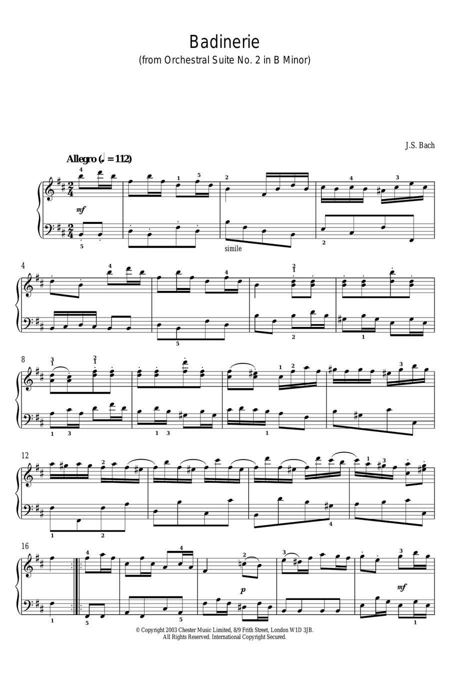 Badinerie (from Orchestral Suite No. 2 in B Minor) Piano Solo scores gallery preview page 1