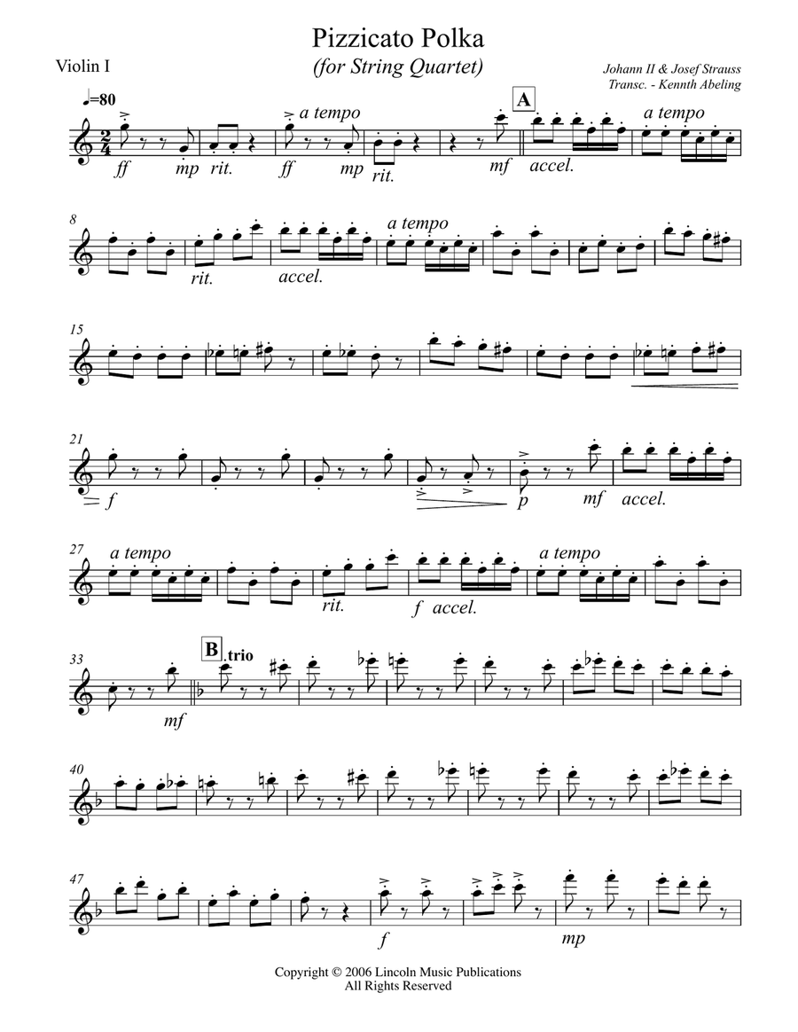 Strauss II – Pizzicato Polka (for String Quartet) String Quartet scores gallery preview page 6