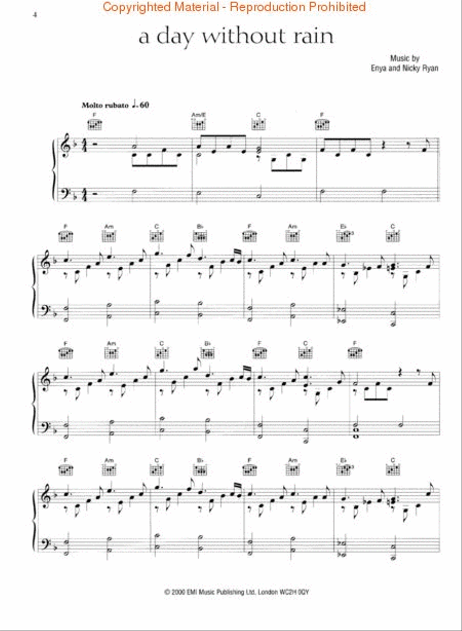Enya – A Day Without Rain Piano, Vocal, Guitar scores gallery preview page 3
