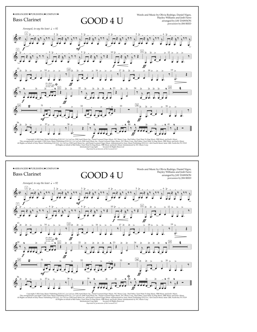 good 4 u (arr. Jay Dawson) - Bass Clarinet