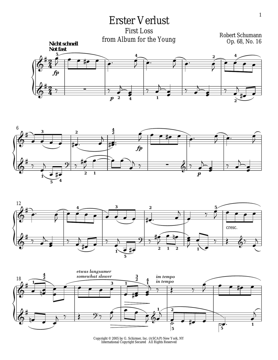 First Loss, Op. 68, No. 16 Piano Solo scores gallery preview page 1