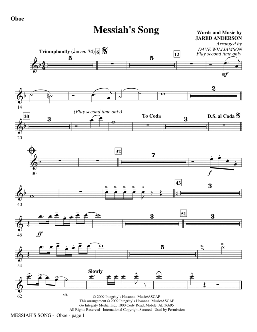 Messiah's Song - Oboe Messiah's Song - Oboe Choir scores gallery preview page 1
