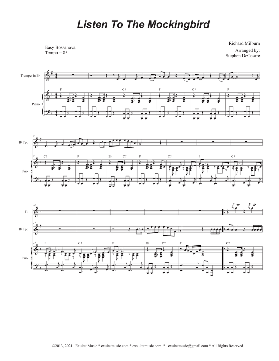 Listen To The Mockingbird (Bb-Trumpet solo and Piano)