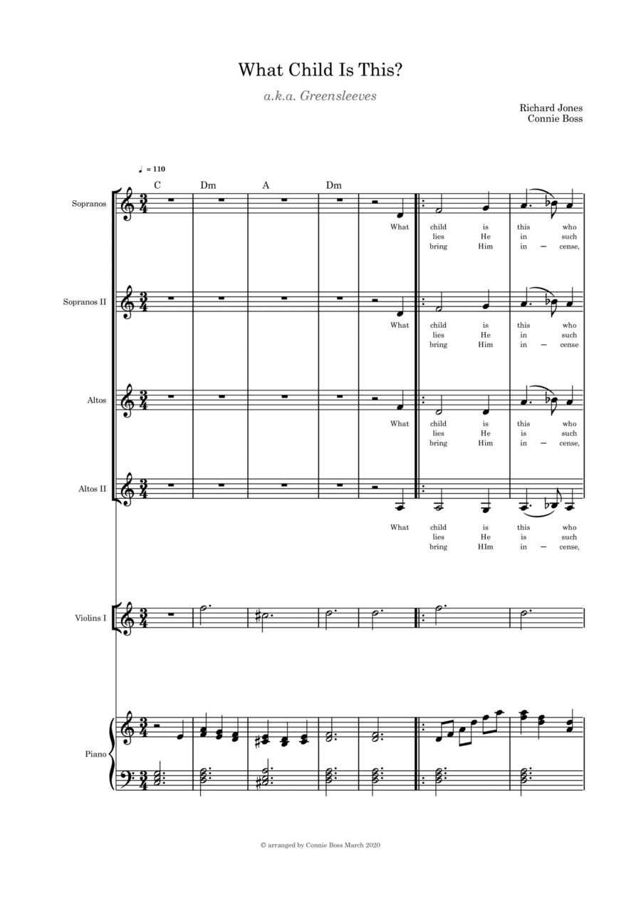 What Child is This - SSAA quartet, violin and piano SSAA scores gallery preview page 1
