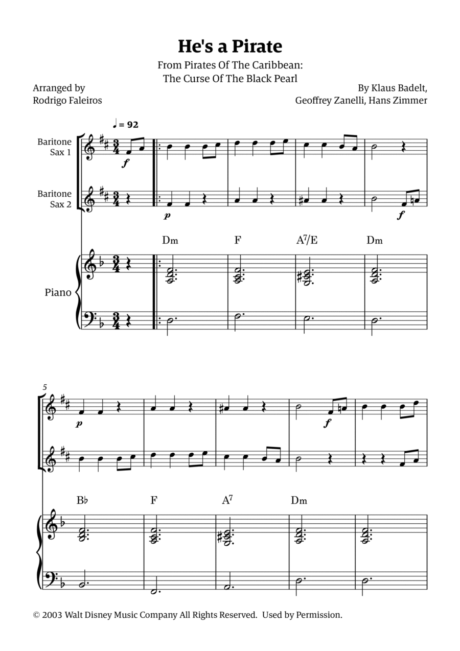 He's A Pirate Woodwind Duet scores gallery preview page 1