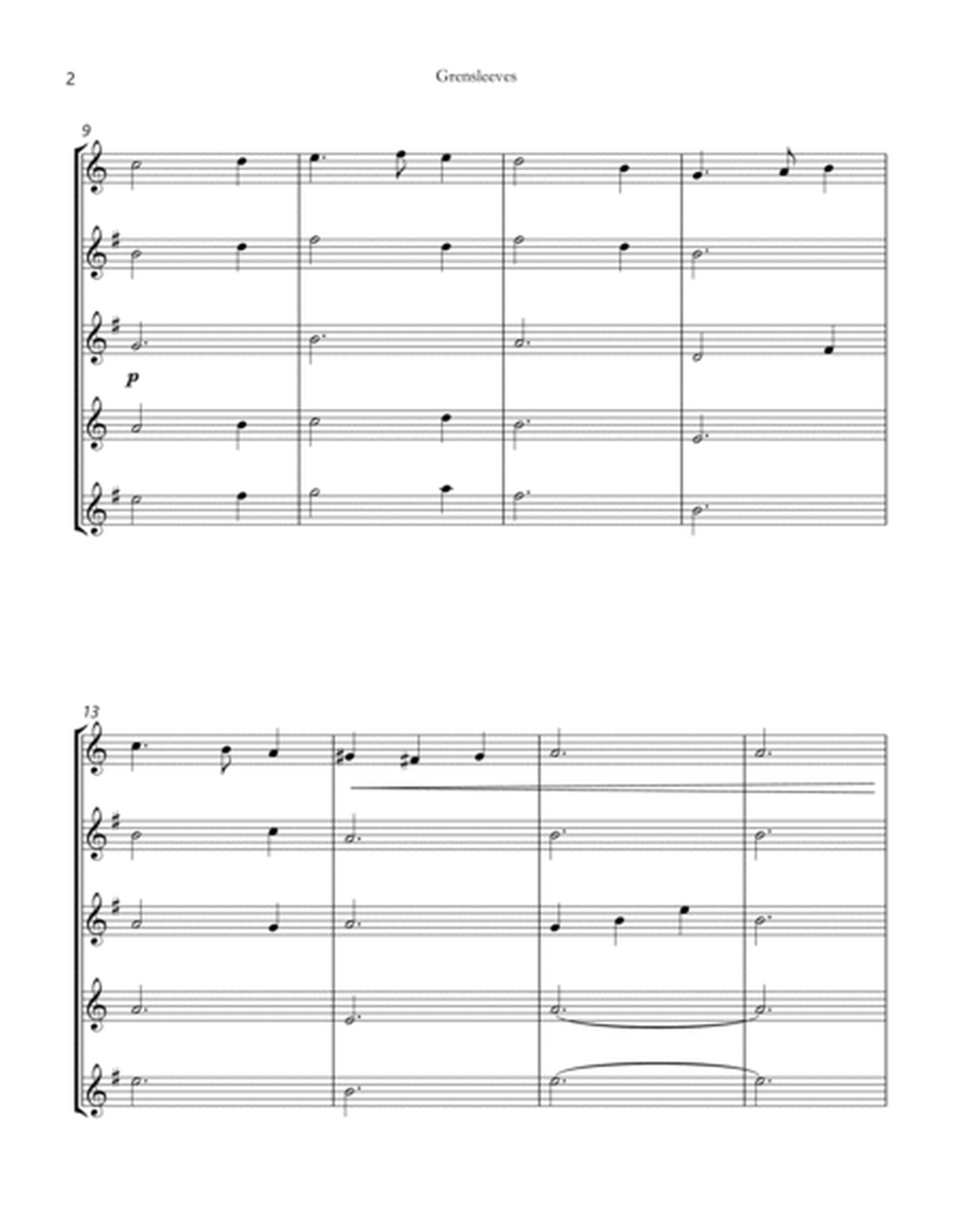 greensleeves sheet music for saxophone quintet image number null