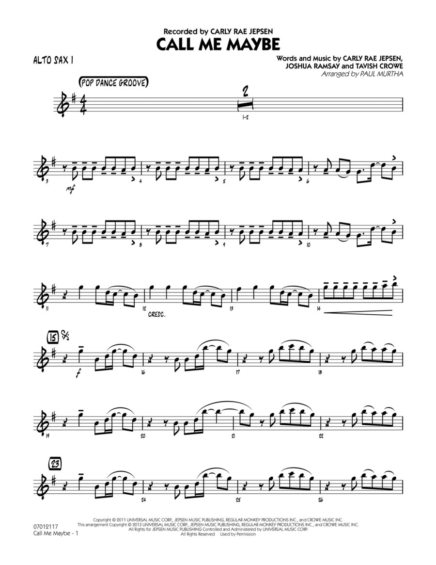 Call Me Maybe - Alto Sax 1 Jazz Ensemble scores gallery preview page 1