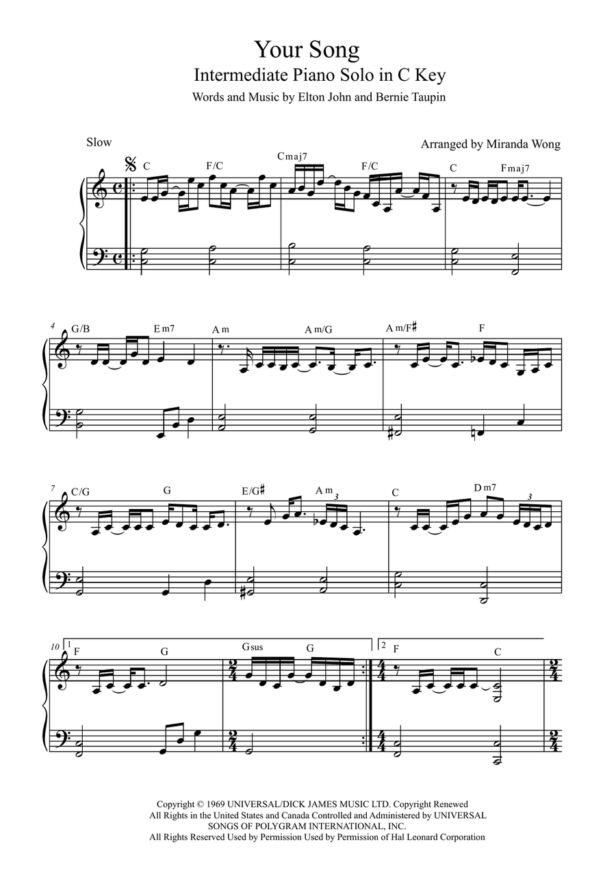 Your Song Easy Piano scores gallery preview page 1