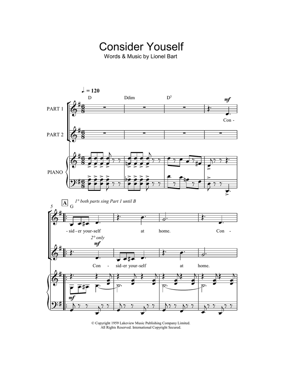 Consider Yourself (from Oliver!) (arr. Rick Hein) 2-Part scores gallery preview page 1