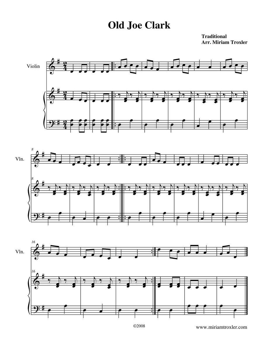 Old Joe Clark Violin Solo scores gallery preview page 1