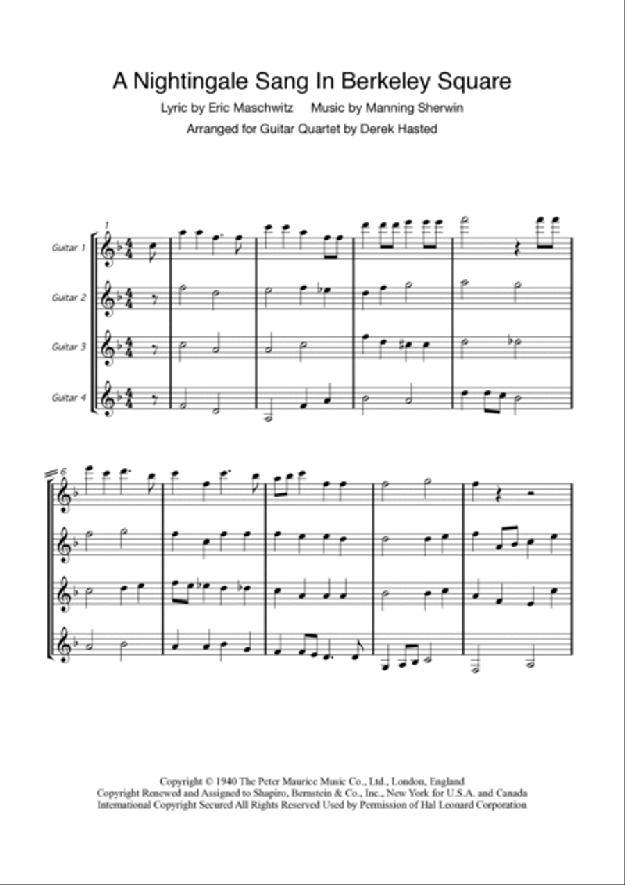 A Nightingale Sang In Berkeley Square Guitar Ensemble scores gallery preview page 3