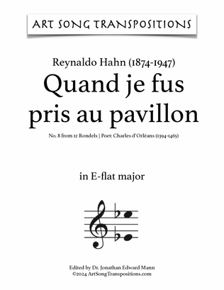 Book cover for HAHN: Quand je fus pris au pavillon (transposed to E-flat major)