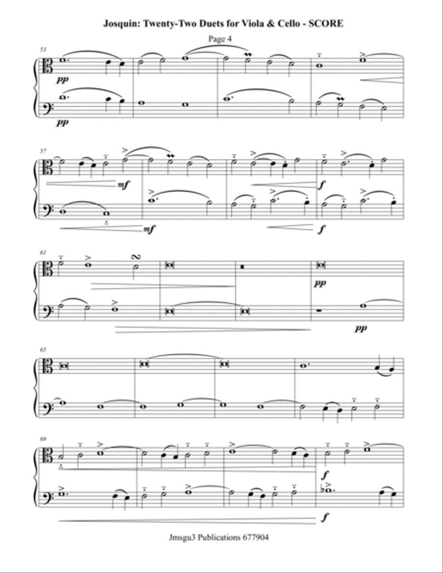 Josquin: 22 Duets for Viola and Cello String Duet scores gallery preview page 4