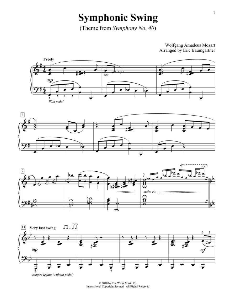 Symphonic Swing (Theme From Symphony No. 40) Piano Method scores gallery preview page 1