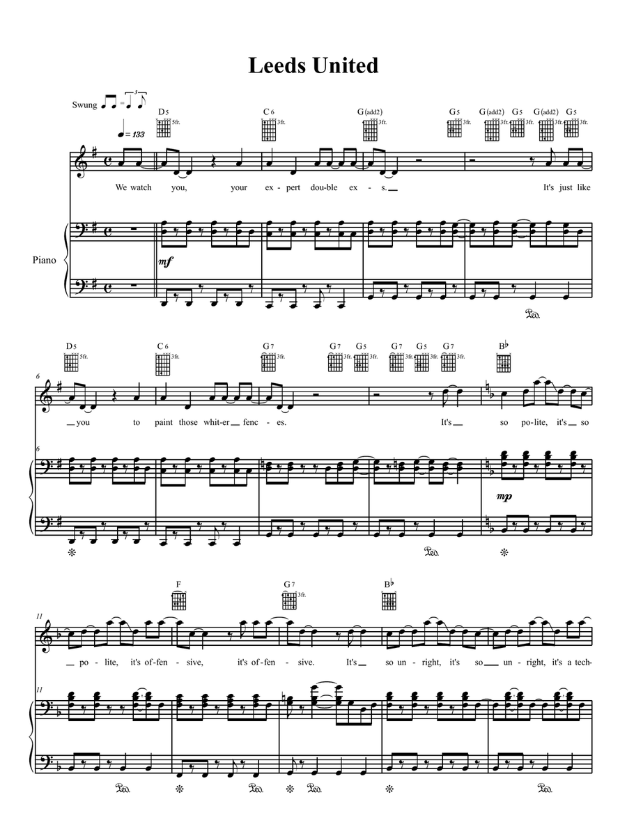 Leeds United Piano, Vocal, Guitar scores gallery preview page 1