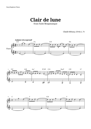Clair de Lune by Debussy for Beginner Piano