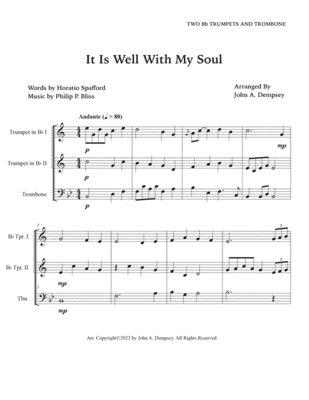 It Is Well With My Soul (Brass Trio): Two Trumpets and Trombone image number null