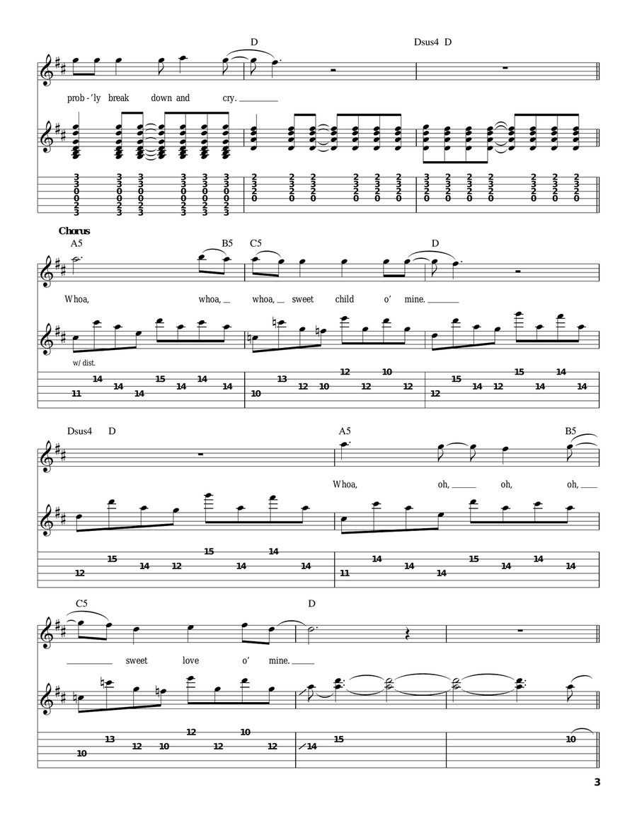 Sweet Child O' Mine Acoustic Guitar scores gallery preview page 3