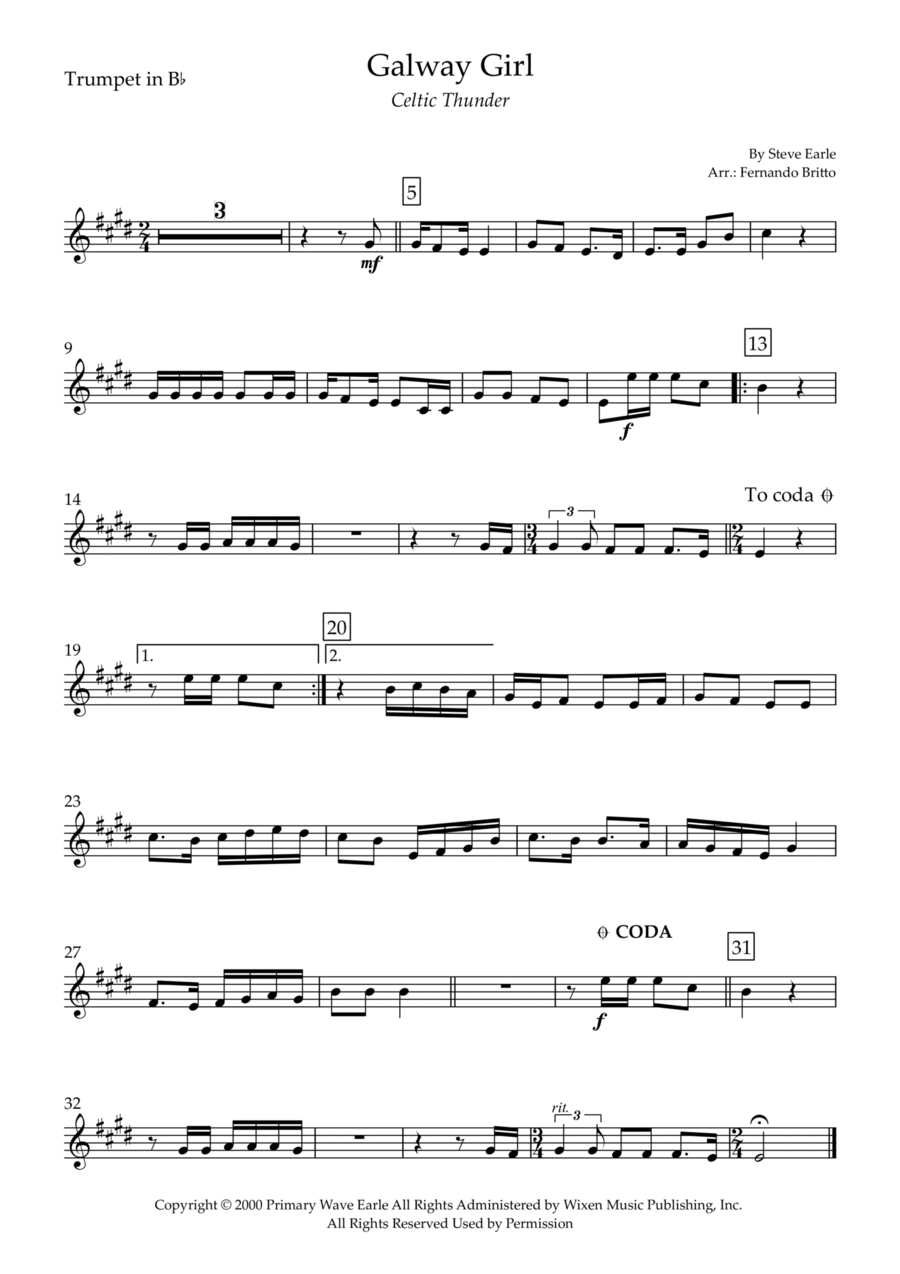 Galway Girl Galway Girl Trumpet Solo scores gallery preview page 1