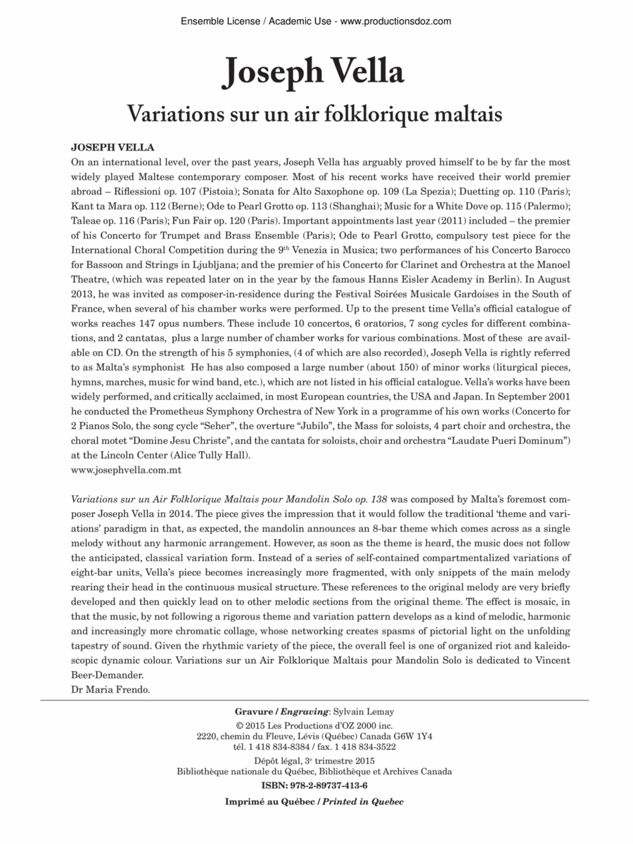 Variations sur un air folklorique maltais Mandolin scores gallery preview page 1
