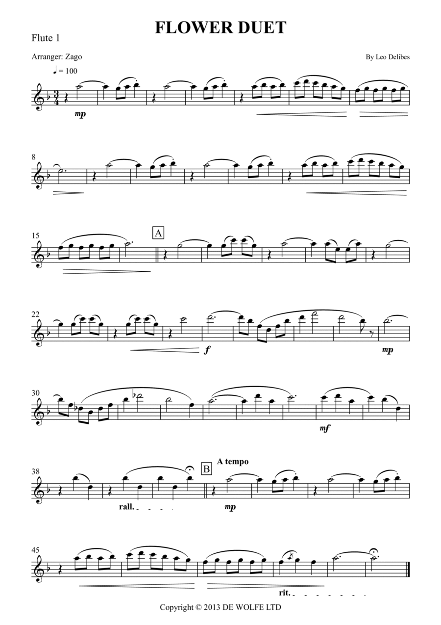 Lakme - Flower Duet Lakme - Flower Duet Flute Duet scores gallery preview page 1