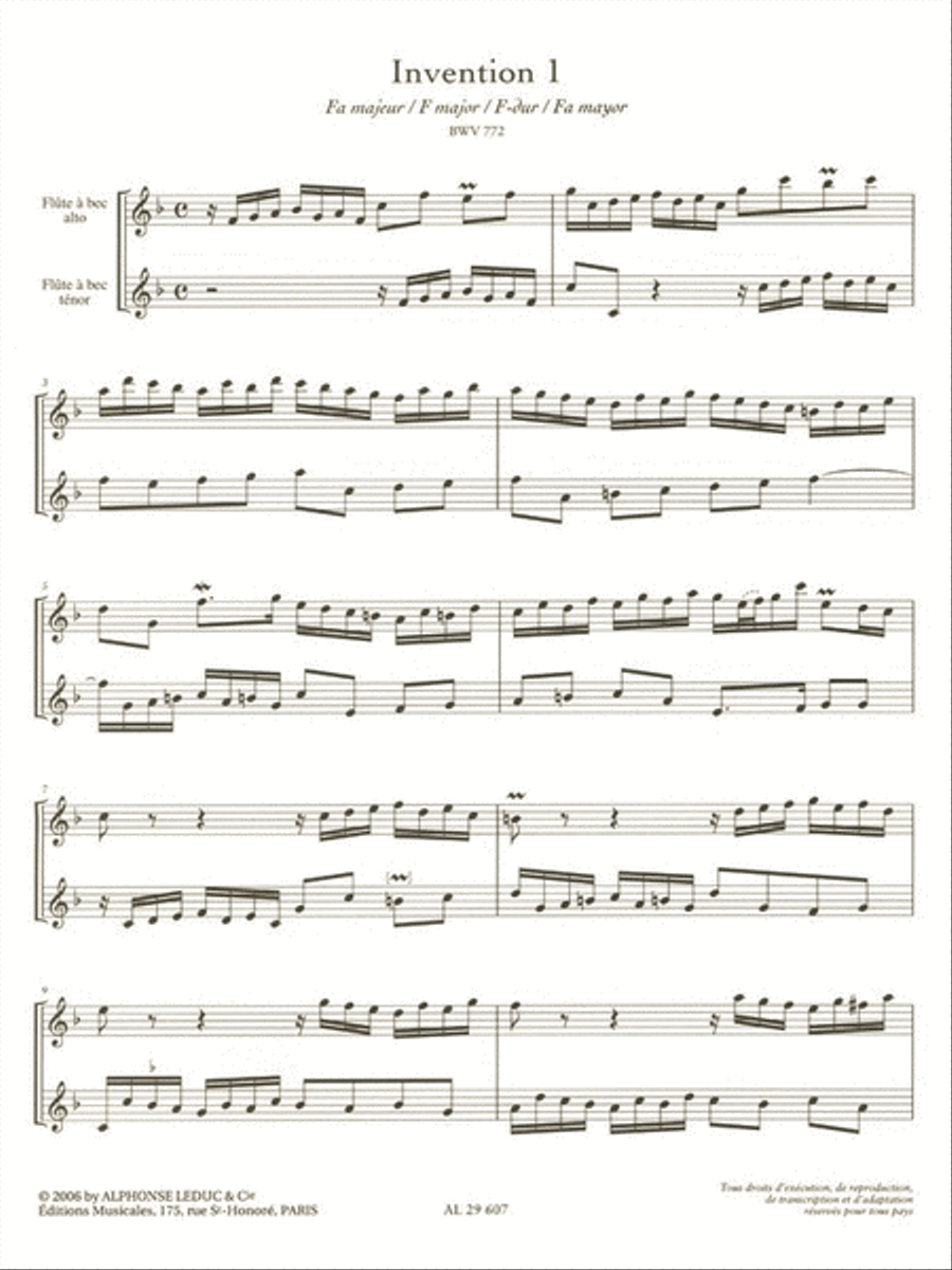 Inventions A 2 Voix (recorders 2) Recorder scores gallery preview page 2
