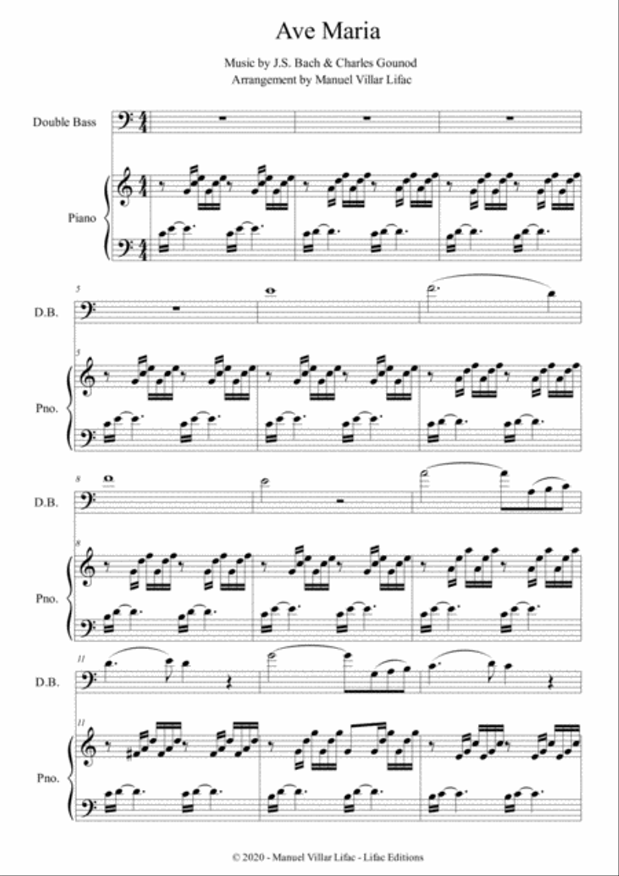 Ave Maria - Double Bass and Piano Duet - J.S. Bach & Charles Gounod Double Bass scores gallery preview page 1