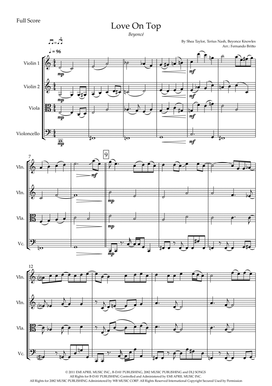 Love On Top Love On Top String Quartet scores gallery preview page 1