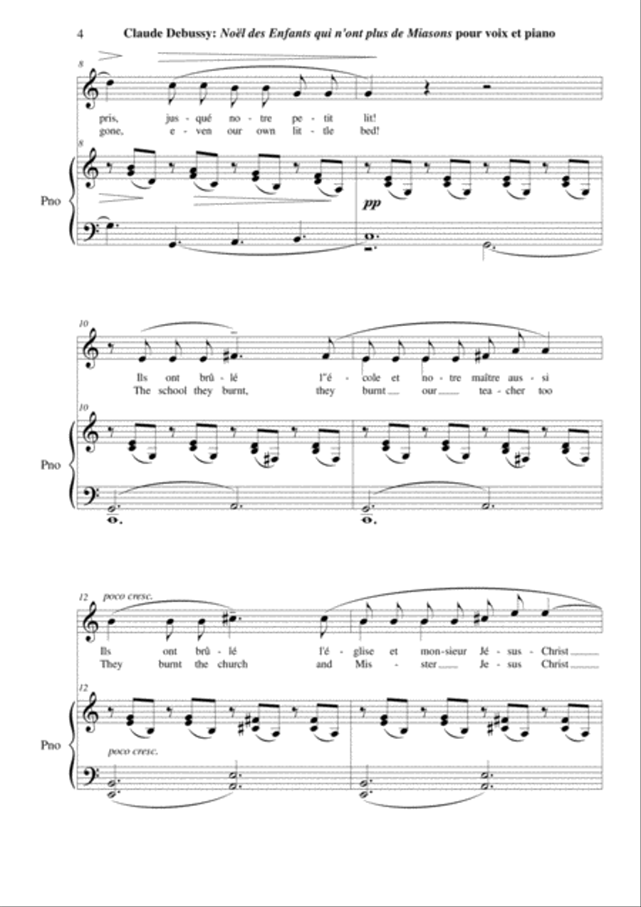 Claude Debussy: Noël des Enfants Qui N'ont Plus de Maisons for voice and piano High Voice scores gallery preview page 4